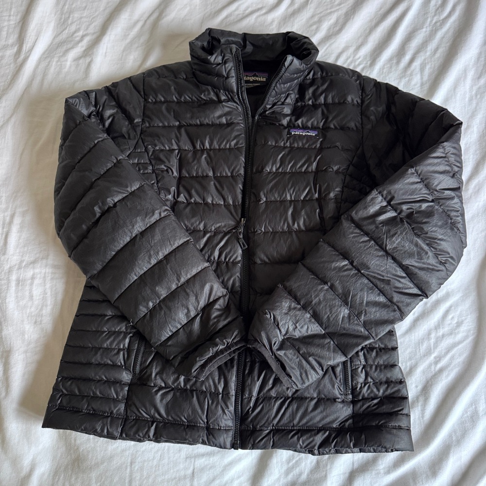 Patagonia Down Sweater Puffy Jacket Womens M Black Solid Full Zip Lightweight